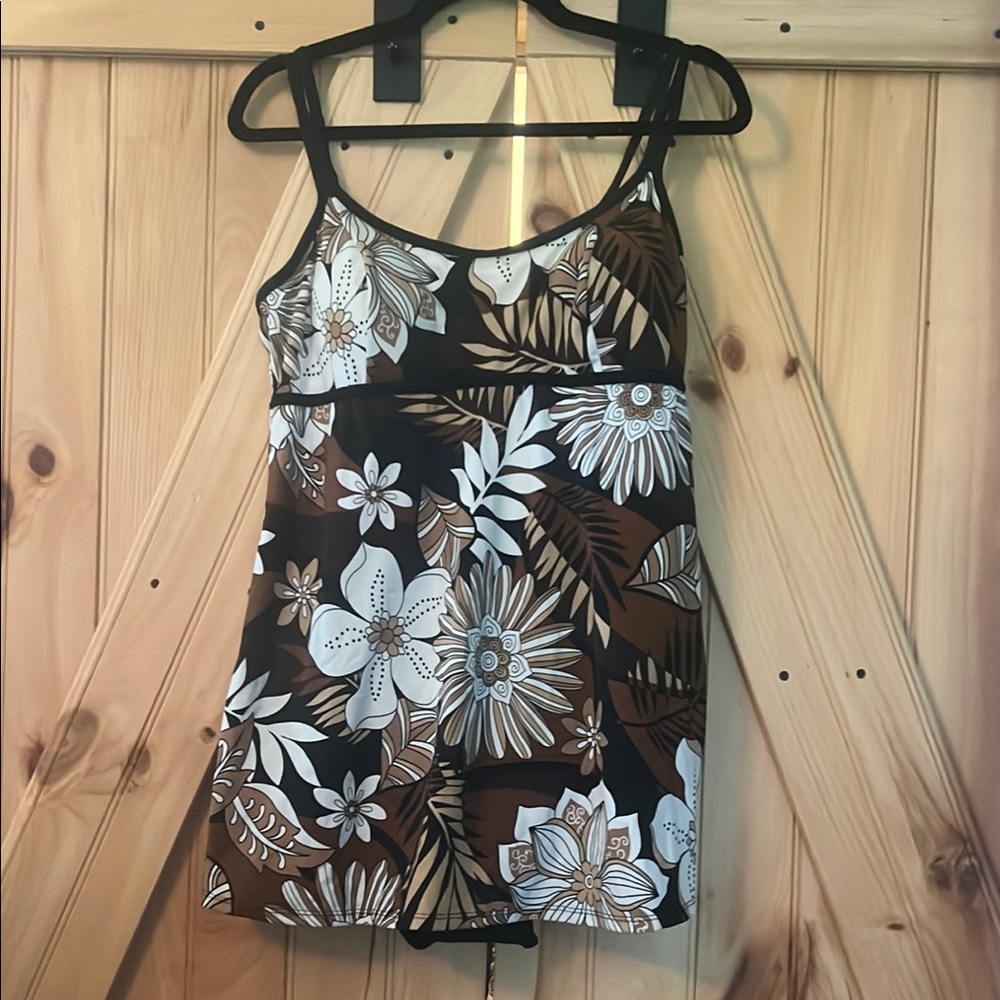 Floral Brown and White Dress bathing-suit